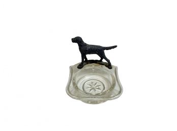 Antique Glass And Metal Spaniel Dog Ashtray