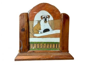 Gappy Thibodeau Vintage Folk Art - On Cat Food Box! Of Dog Handmade Frame