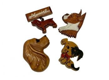 Lot Of Wood And Leather Vintage Dog Pins