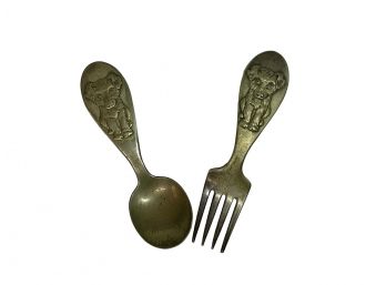 Pair Of Childrens Puppy Dog Fork And Spoon