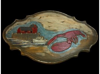 Painted & Carved Wooden Plaque Lobster & Motif Number One