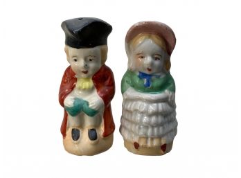 MIJ Antique Porcelain Salt And Pepper Shakers Colonial Couple