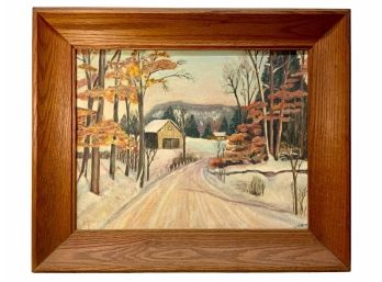 Winter Farm Oil Painting On Canvas Board Signed W.E. Natti?