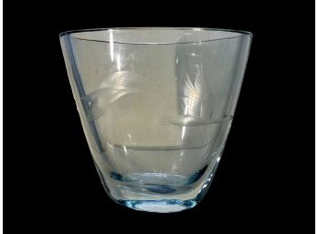 Heavy Scandinavian Etched Crystal Vase With Geese