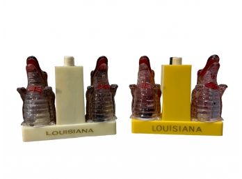 Kitschy Plastic/Celluloid Louisiana Alligator Salt And Pepper Shaker 2 Sets