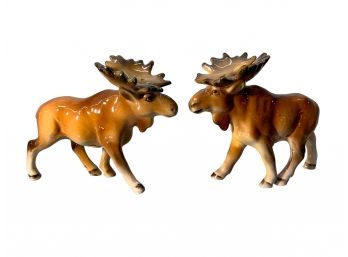 Vintage Porcelain Moose Salt And Pepper Shakers