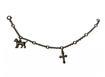 Sterling Antique Charm Bracelet With Dog And Cross