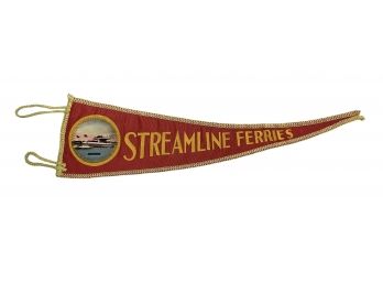 Antique Streamline Ferries Small Cloth Advertising Pennant Lake Champlain New York Vermont