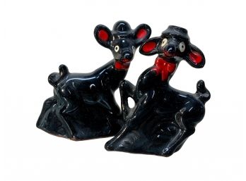 MCM Redware Vintage Deer Salt And Pepper Shakers