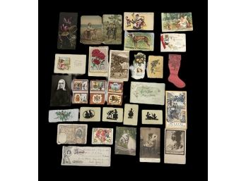 Lot Of Antique Ephemera Postcards 1889 Calendar Helmar Turkish Cigarettes Cut Paper Silhouettes Etc