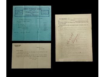 Antique 1929 Funeral Home Ephemera And 1928 Mock Last Will Testament School Project Goth Memento