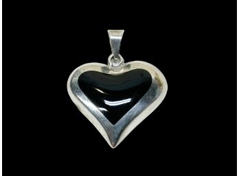 Vintage Taxco Sterling And Onyx Heart Pendant