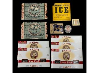 Antique Advertising Labels Poster Nabob Cigars Magnolia Brand Cranberries Cambridge Ice Alaska 49ers  Radio CB