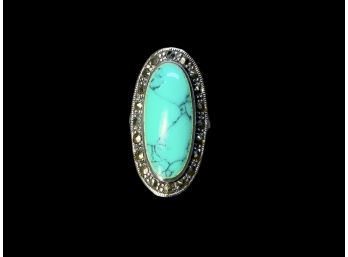 Turquoise And Marcasite Cocktail Style Ring