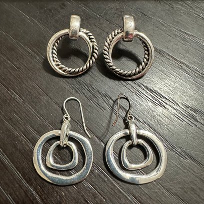 Lot Of 2 Pairs Of Silver Tone Dangle Earrings