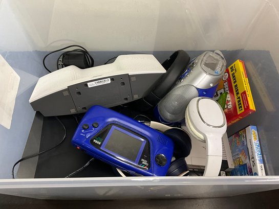 Box Of Electronics With Vintage Sega Game Gear And Other Video Game Items