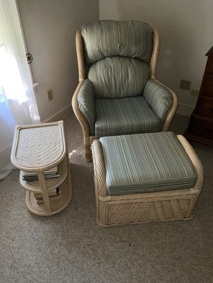 Wicker Chair, Side Table And Ottoman