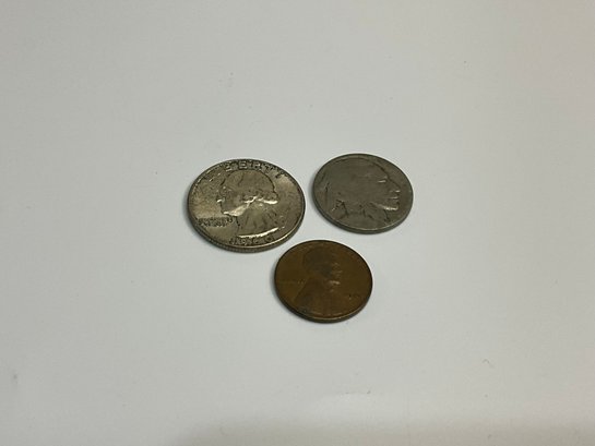 Silver 1960 Quarter, Indian Head Nickel And A Wheat Penny