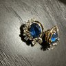 Vintage Trifari Sapphire And Diamond Stone Clip On Earrings