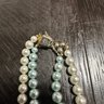 Gorgeous Strand Of Double Faux Blue And White Costume Pearls With Rhinestone Clasp