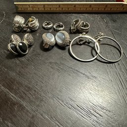 Lot Of 6 Pairs Silver Tone Clip On Earrings