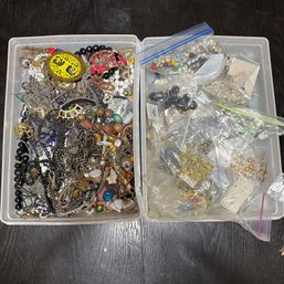 2 Trays Of Assorted Mismatch Jewelry And Jewelry Making