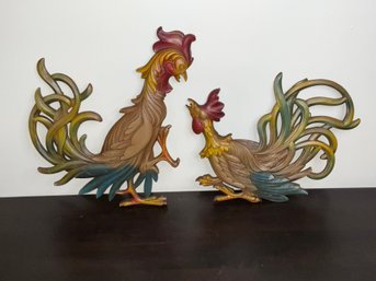 Vintage 1965 Syroco Fighting Roosters Wall Art Pieces