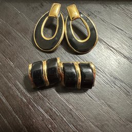 2 Pairs Of Vintage Gold Tone And Enamel Earrings