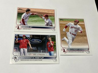 3 Shohei Ohtani Topps Baseball Cards Including 1 With Mike Trout