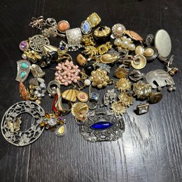 Assorted Mismatch Clip On Earrings, Pins And More