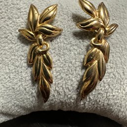Gold Tone Dangle Leaf Earrings