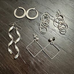 Lot Of 4 Pairs Of Silver Tone Earrings