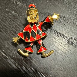 Vintage Circus Clown Enamel Gold Tone Pin