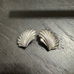 Trifari Silver Tone Shell Earrings