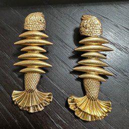Gold Tone Art Deco Fish Earrings