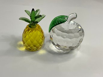 Pineapple Art Glass And Apple Art Glass Paperweight