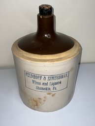 Vintage Feldhoff & Zimmerman Wines And Liquors Shamokin PA. Stoneware Jug