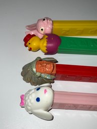 Group Of Vintage No Feet Pez Dispensers With Fat Ears Rabbit, Indian Chief, Lamb And Chick