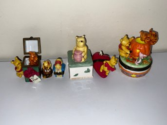 Group Of Winnie The Pooh Mini Porcelain Trinket Boxes