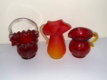 3 Vintage Red Glassware Pieces