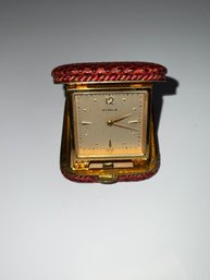 Vintage Gubelin Leather Case Travel Clock Mini Folding Swiss Watch