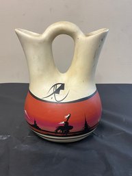 Vintage Cedar Mesa Wedding Vase American Made Pottery Horse Rider Tepee Signed