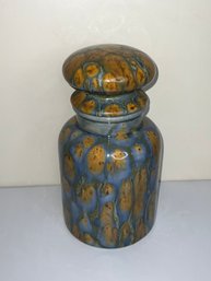 Vintage Glazed Pottery Lidded Canister