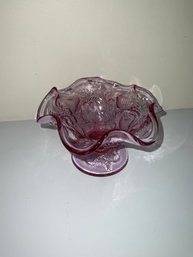 Fenton Footed Ruffled Compote Sherbet Candy Dish Pink Wild Strawberry