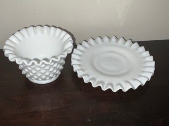 2 Pieces Of Fenton Hobnail Milk Glass