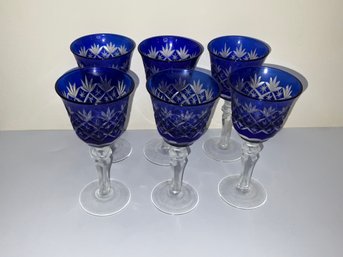 Beautiful Set Of 6 Blue Crystal Glasses