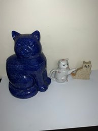 Cat Lot With Teapot, Wooden Cutout And Cookie Jar