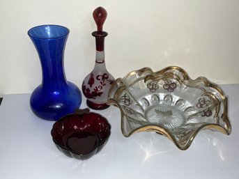 Mixed Color Glass Lot With Beautiful Ruby Etched Glass