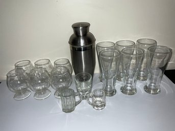Bar Lot With Cocktail Mixer And Glassware