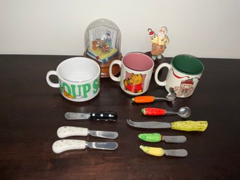 Garfield Soup And Winnie The Pooh Mugs, Cheese Knives And Other Items